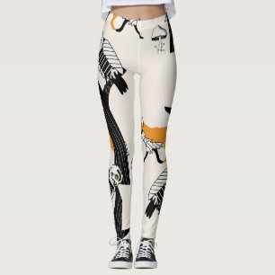Fox, owl, tree, vintage seamless. leggings