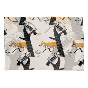 Fox, owl, tree, vintage seamless. pillowcase