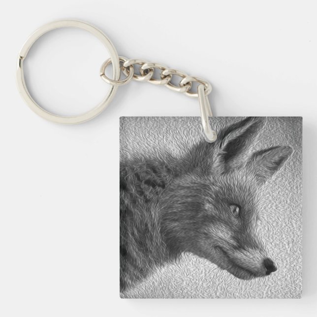 FOX PAINTING STYLE BLACK AND WHITE KEY RING (Front)