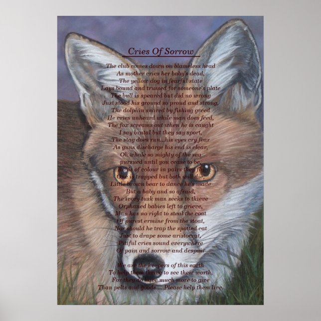 fox painting with original wildlife poem poster (Front)