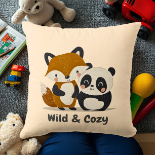 Fox & Panda Cute Animal Friends Decor Kids Room Cushion