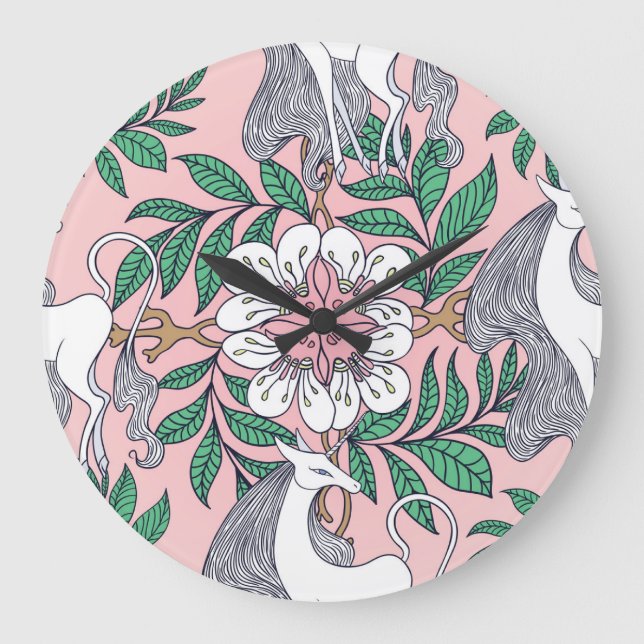 Fox Pattern: Whimsical Vintage Seamless Large Clock (Front)