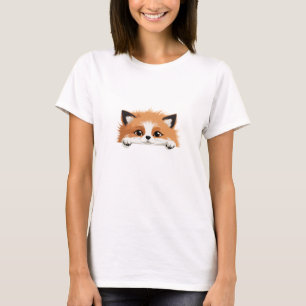 Fox Peeking Cute Adorable Funny Animal Cartoon Art T-Shirt