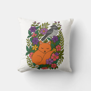 Fox, pigeon and flowers cushion