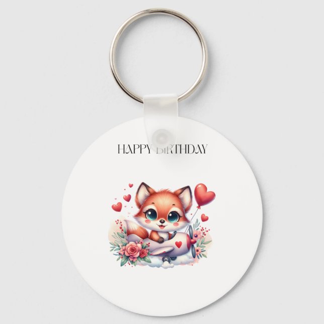 Fox Pilot Birthday Key Ring (Front)