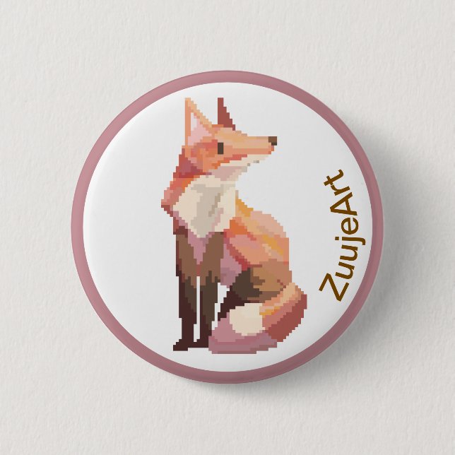Fox, Pixelart, Pixel Art 6 Cm Round Badge (Front)