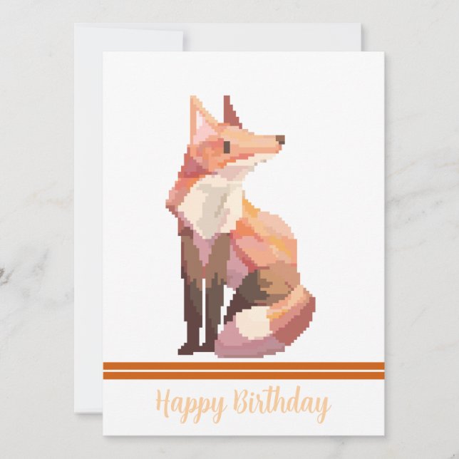 Fox Pixelart, Pixel Art, happy birthday Card (Front)