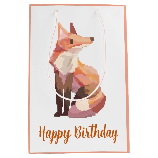 Fox Pixelart, Pixel Art, happy birthday Medium Gift Bag (Front)