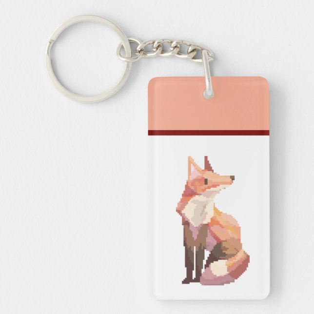 Fox, pixelart, Pixel Art Key Ring (Front)