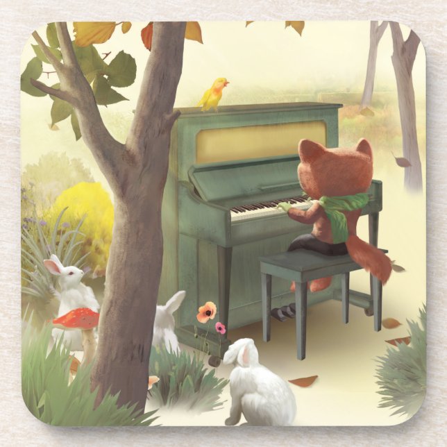 Fox Playing Piano Coaster (Front)