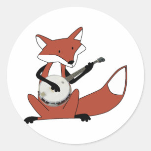 Fox Playing the Banjo Classic Round Sticker
