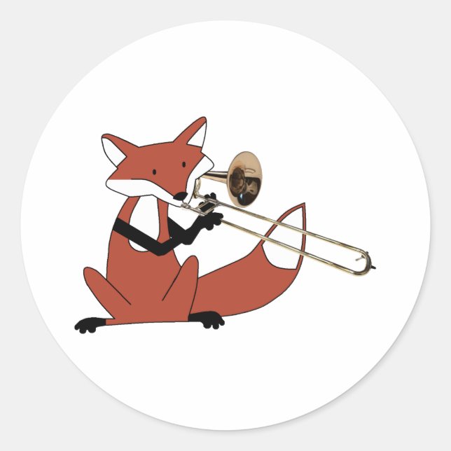 Fox Playing the Trombone Classic Round Sticker (Front)