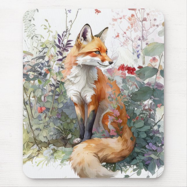 Fox Portrait Animal Painting Wildlife Outdoors Art Mouse Pad (Front)