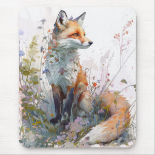 Fox Portrait Animal Painting Wildlife Outdoors Art Mouse Pad