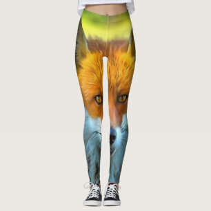 Fox Portrait Realistic Wildlife Art Leggings