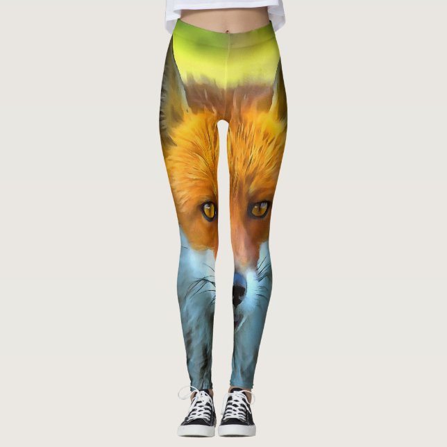 Fox Portrait Realistic Wildlife Art Leggings (Front)