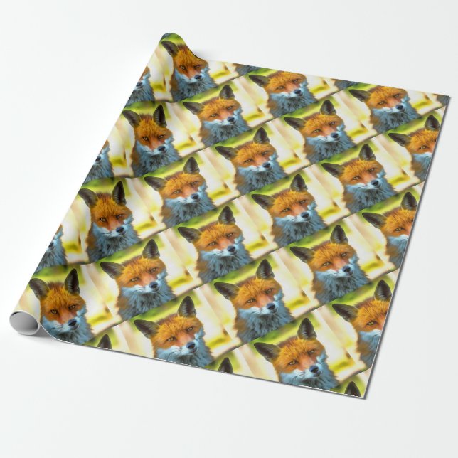 Fox Portrait Realistic Wildlife Art Wrapping Paper (Unrolled)