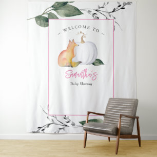 Fox Pumpkin Baby Shower Backdrops Greenery Tapestry