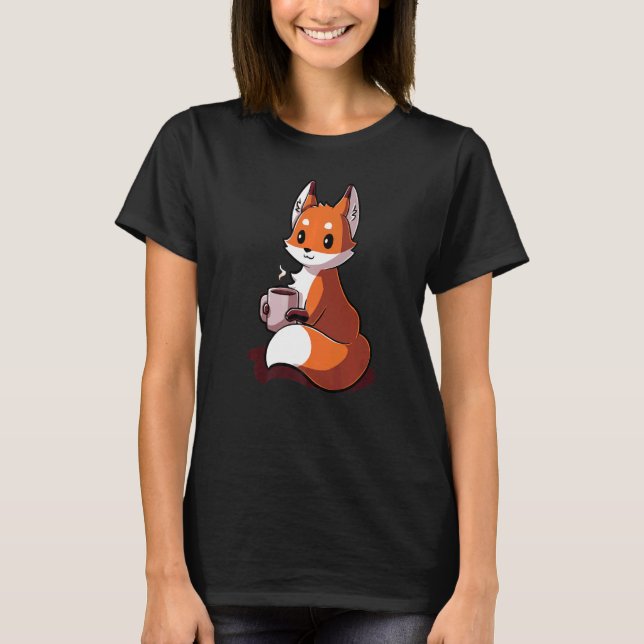 Fox Quote  Drinking Coffee Cool  Fox T-Shirt (Front)