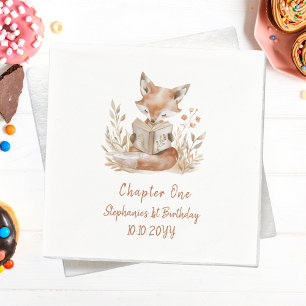 Fox Reading a Book Chapter One 1st Birthday Party  Napkin