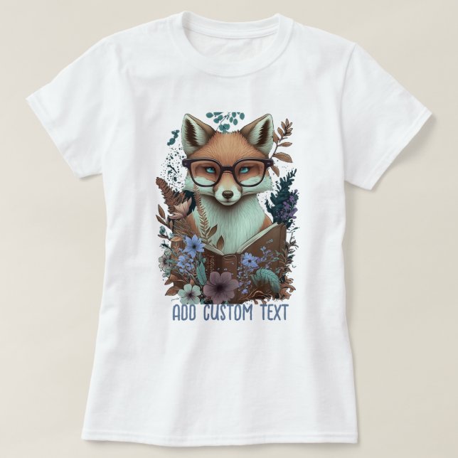 Fox Reading Book, wildflower, Fox Lover T-Shirt (Design Front)