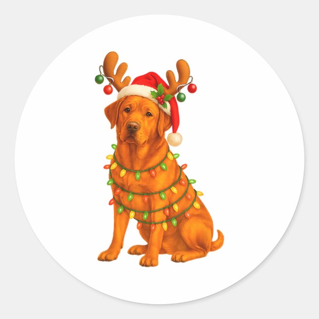 Fox Red Lab Christmas Tree Light Pajama Labrador D Classic Round Sticker (Front)