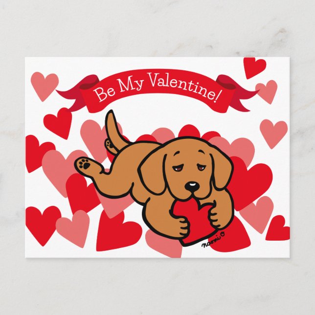 Fox Red Lab Puppy Chewing Heart Valentine Holiday Postcard (Front)