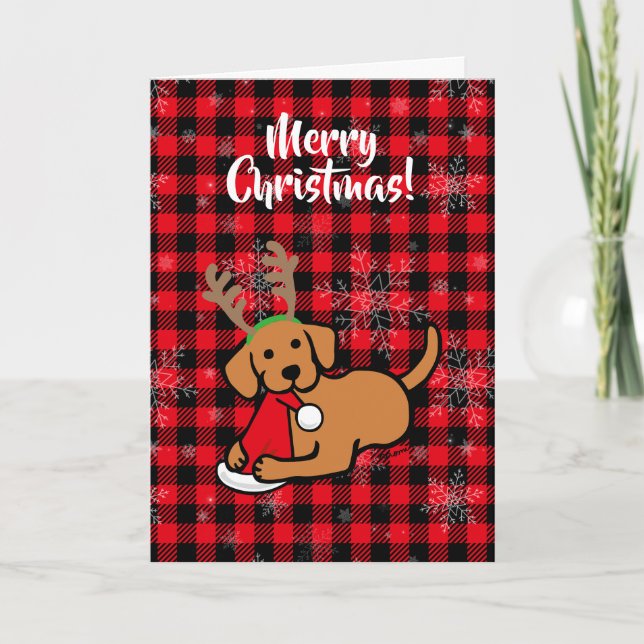 Fox Red Labrador and Santa Christmas Cartoon Holiday Card (Front)