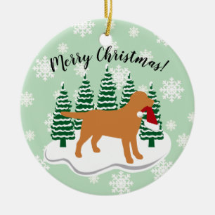 Fox Red Labrador Christmas Evergreen Snowflakes Ceramic Tree Decoration
