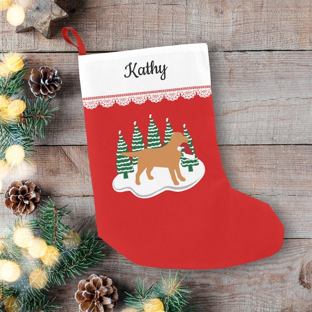 Fox Red Labrador Christmas Evergreen Trees Small Christmas Stocking (Fox Red Labrador Christmas Evergreen Trees Small Christmas Stocking for Fox Red Labrador Owners.)