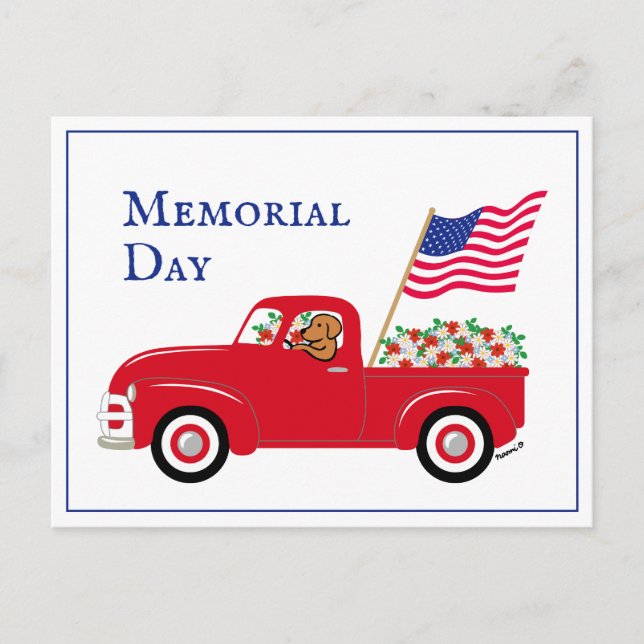 Fox Red Labrador Red Truck Memorial Day border Postcard (Front)