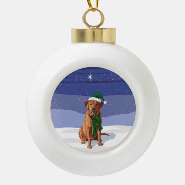 Fox Red Labrador Retriever Christmas Dog Ceramic Ball Christmas Ornament (Front)
