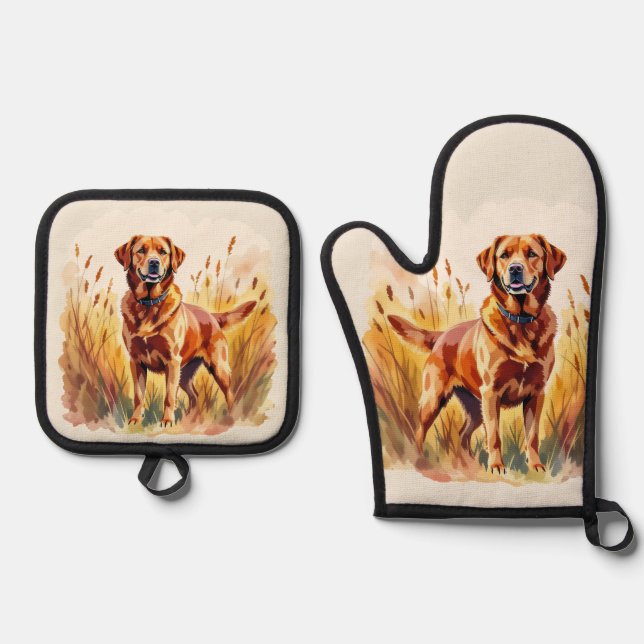 Fox Red Labrador Retriever Dog Oven Mitt & Pot Holder Set (Front)