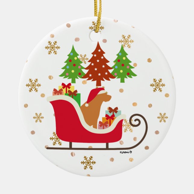Fox Red Labrador Silhouette Christmas Sleigh Ceramic Tree Decoration (Front)