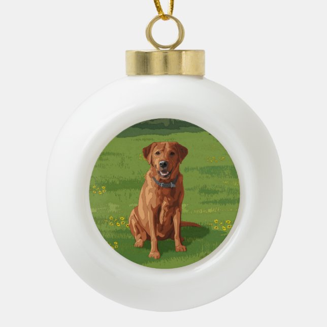 Fox Red Yellow Labrador Retriever Dog Ceramic Ball Christmas Ornament (Front)