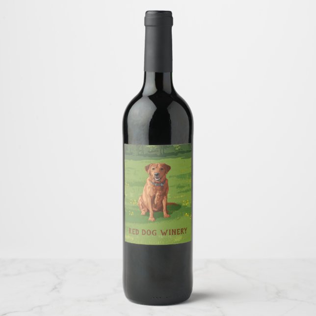 Fox Red Yellow Labrador Retriever Dog Wine Label (Front)