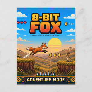Fox, Retro 8-Bit Pixel Art Postcard