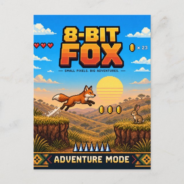 Fox, Retro 8-Bit Pixel Art Postcard (Front)