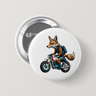 Fox riding a bike 6 cm round badge