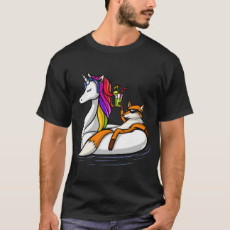 Fox Riding A Unicorn Float T-Shirt