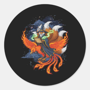 Fox Riding Phoenix Anime Ukiyo-e Mythology Japanes Classic Round Sticker