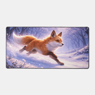 Fox Running in Winter Snow Desk Mat