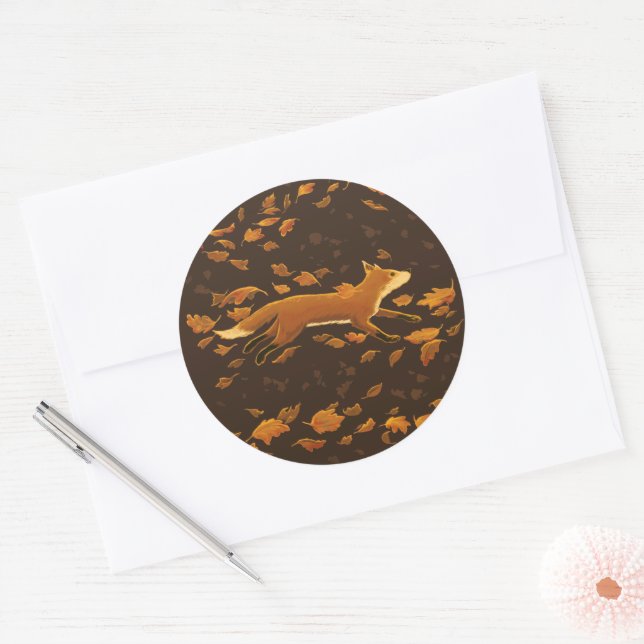 Fox Running Through Fall Classic Round Sticker (Envelope)