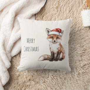 Fox Santa Hat Christmas Cushion
