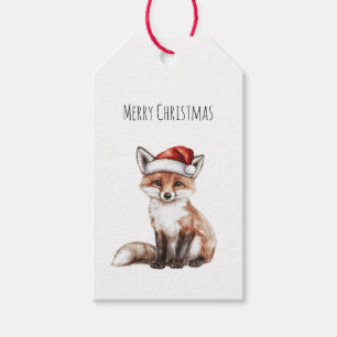 Fox Santa Hat Christmas Gift Tags