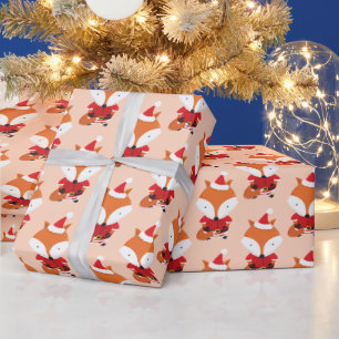 Fox Santa Hat Orange Animal Christmas Holiday Wrapping Paper
