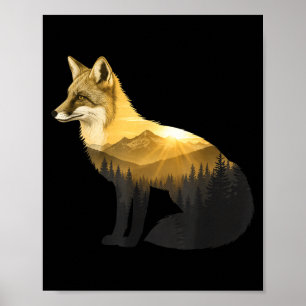 Fox Silhouette Mountain Forest Kids Nature Poster