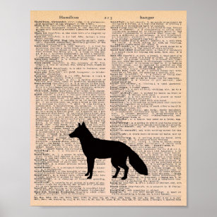 Fox Silhouette Vintage Dictionary Nursery Wall Art