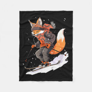 Fox skiing skier ski winter snow  fleece blanket