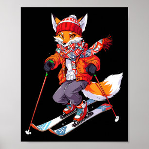 Fox skiing skier ski winter snow poster